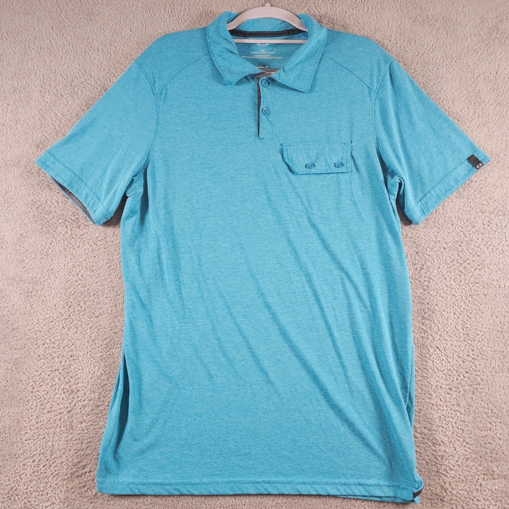 Oakley Large Tailored Fit Polo Shirt Blue Short Sleeve Buckle Exclusive